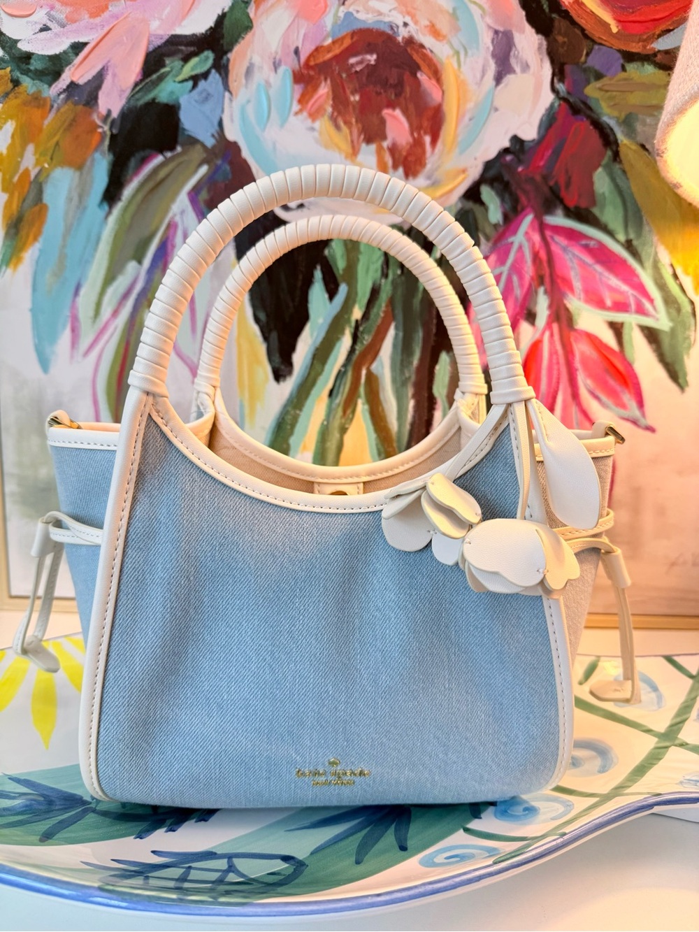 NWT Kate Spade Stash Denim Floral Small Carryall Bag🩵 Authentic